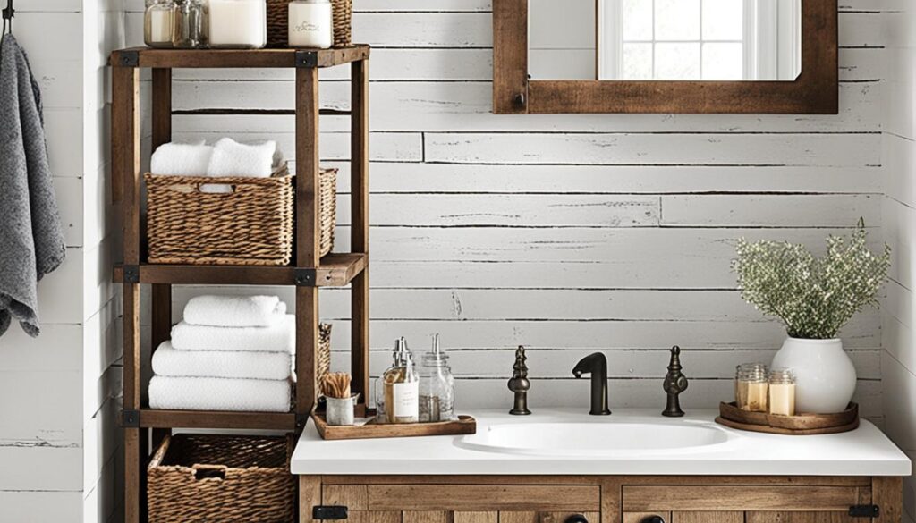 Creative storage solutions in rustic bathroom decor